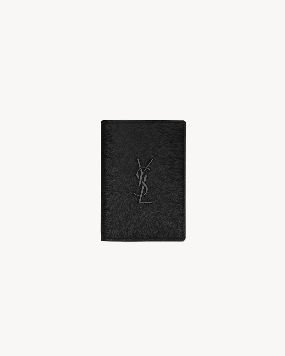 Saint Laurent cassandre funda para pasaporte de piel repujada grain de poudre