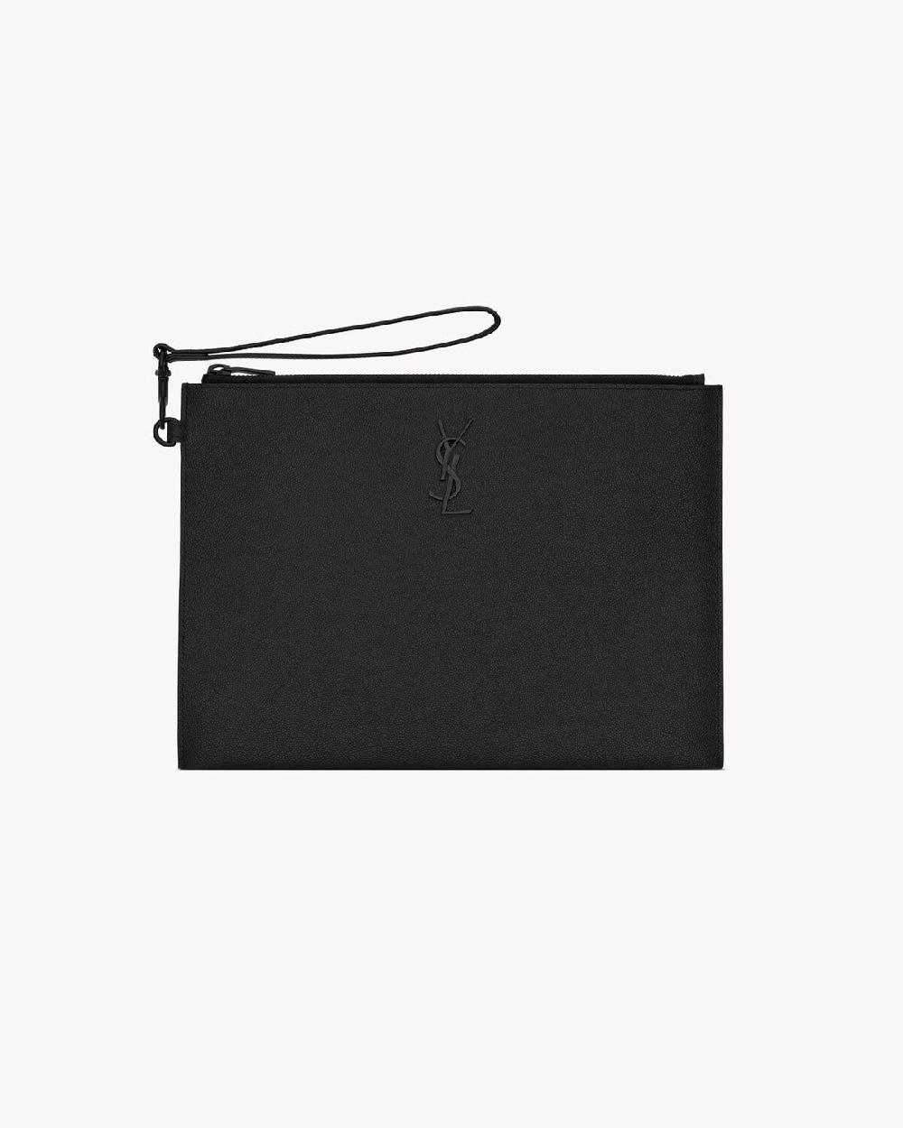 Saint Laurent cassandre funda para tableta con cremallera de piel grain de poudre repujada