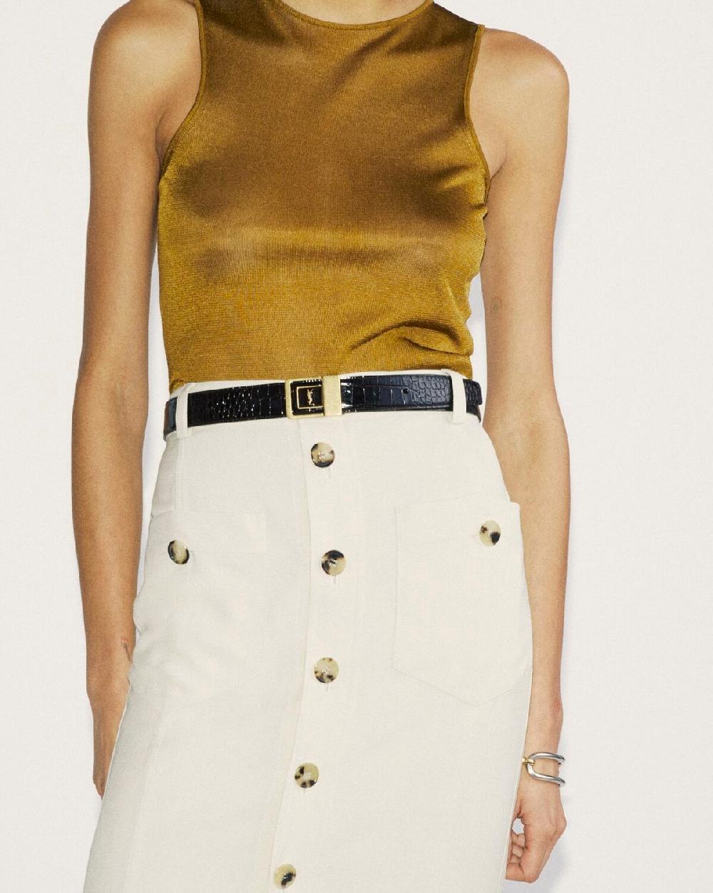 Saint Laurent Cinturón De Piel Repujada Efecto Cocodrilo Con Hebilla La 66