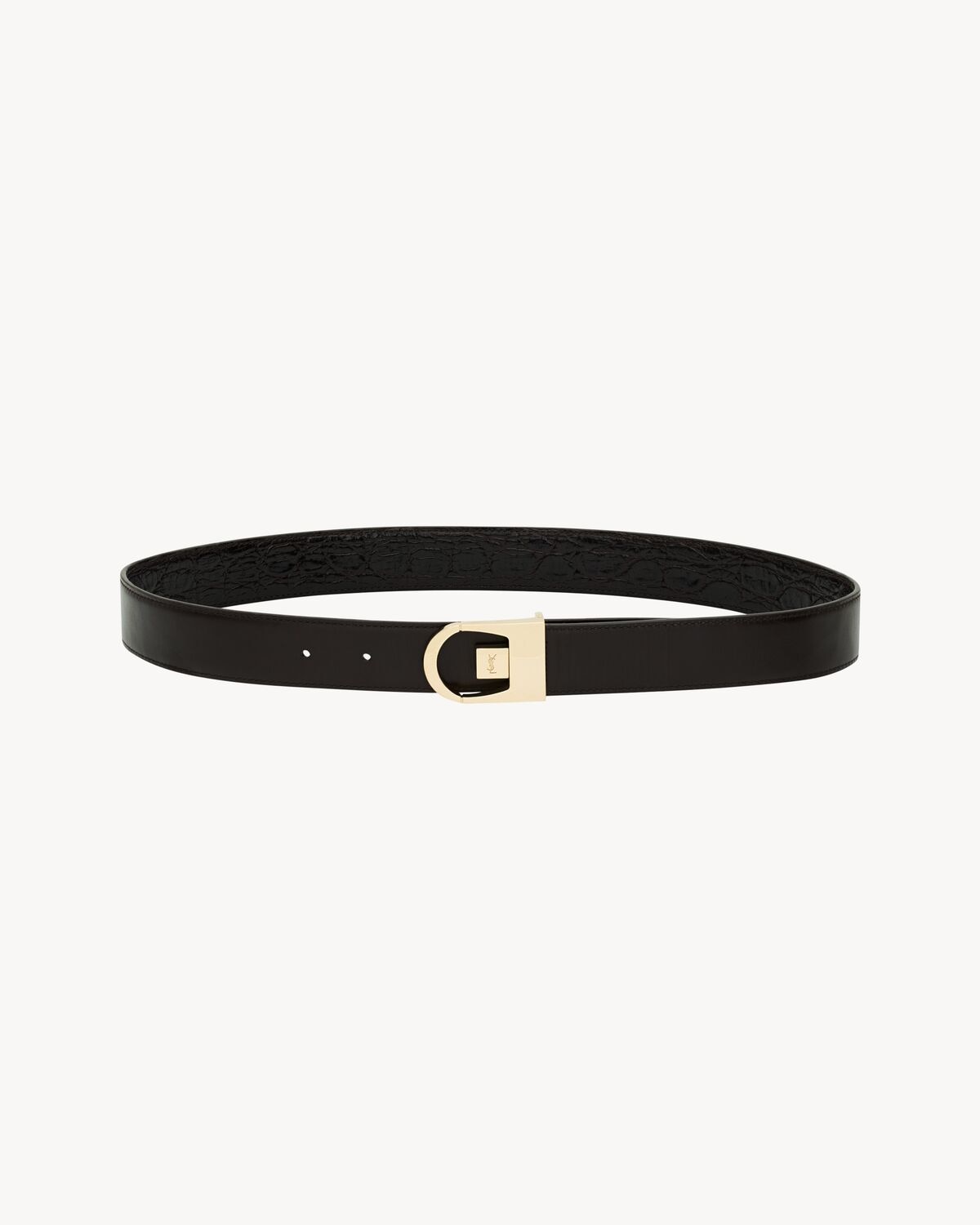 Saint Laurent Cinturón Reversible De Piel Repujada Efecto Cocodrilo