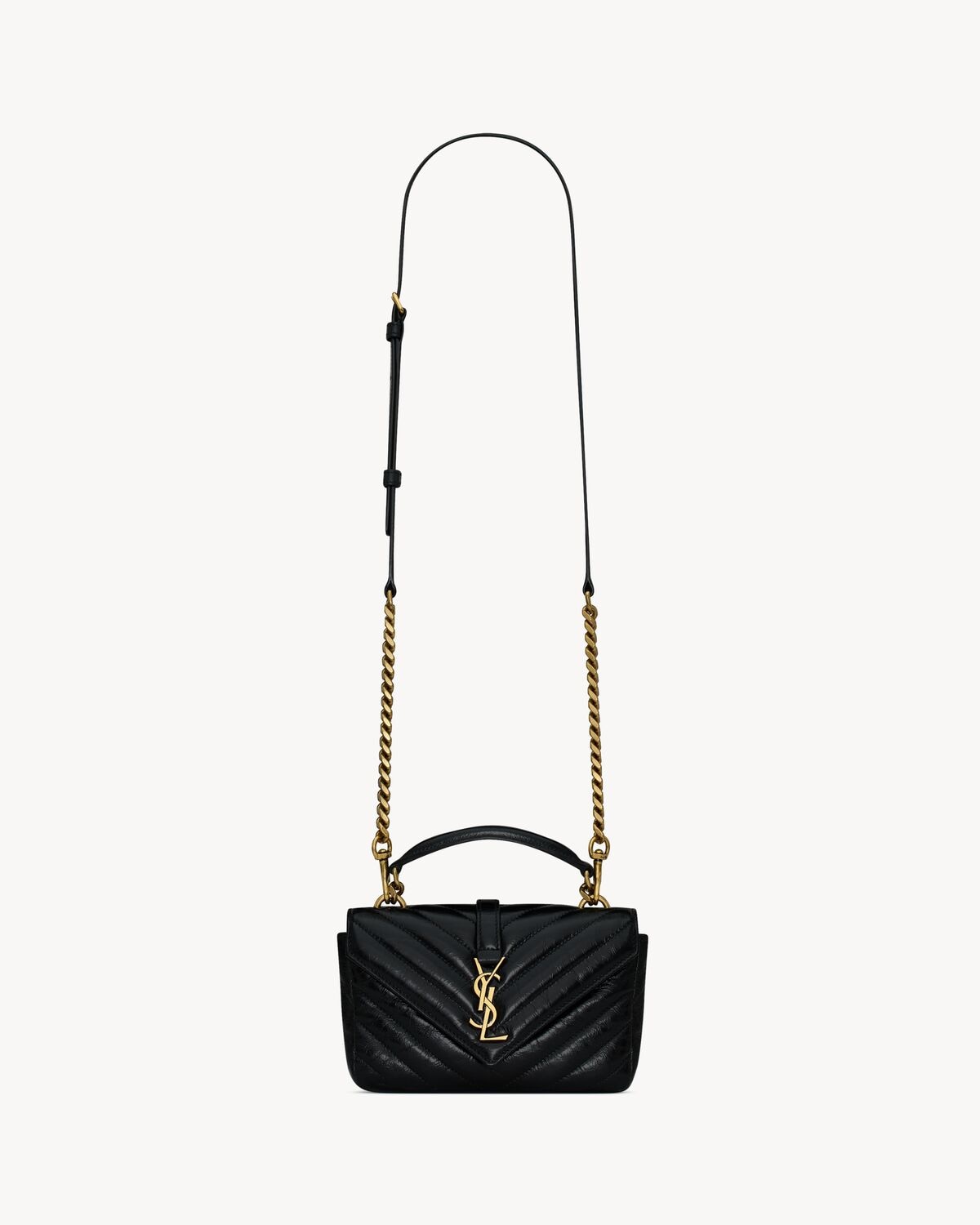 Saint Laurent college minibag de piel craquelada brillante con cadena