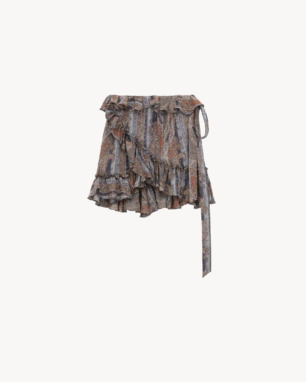 Saint Laurent falda cruzada de georgette de seda con motivo de cachemira