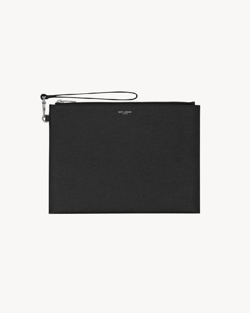 Saint Laurent funda para tableta con cremallera saint laurent paris de piel grain de poudre repujada