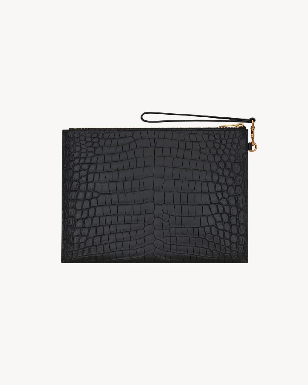 Saint Laurent Funda Para Tableta Con Cremallera Tiny Cassandre De Piel Repujada De Cocodrilo