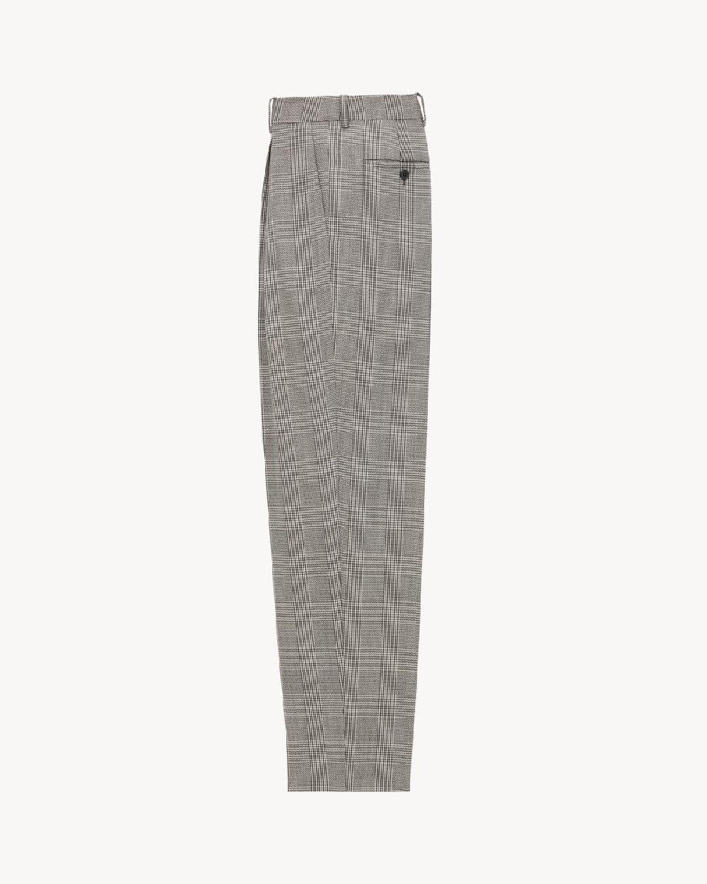 Saint Laurent Pantalones De Talle Alto De Lana Con Motivo Príncipe De Gales