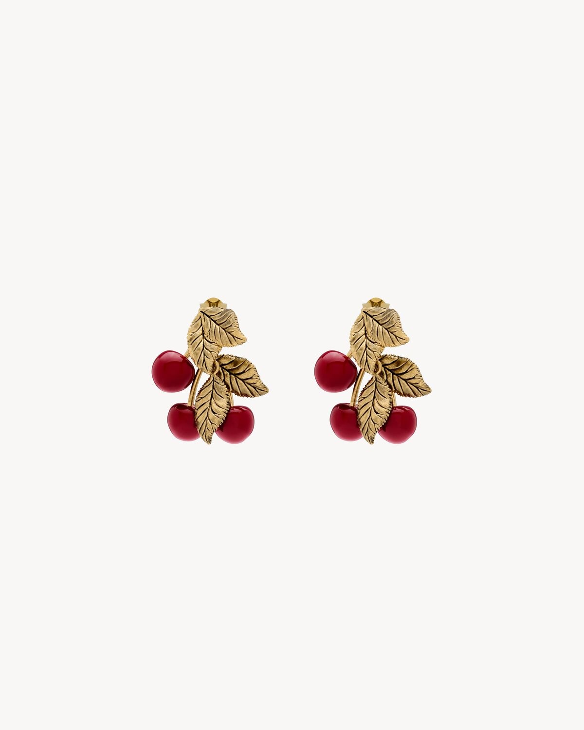 Saint Laurent pendientes en forma de cereza de esmalte y metal