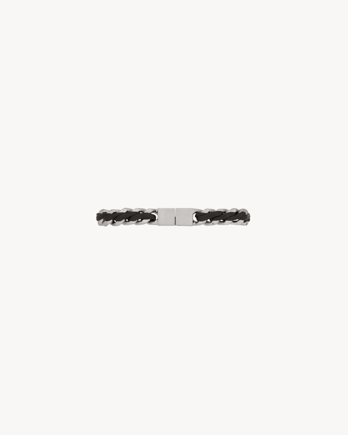 Saint Laurent Pulsera De Cadena Gourmette De Piel Y Metal Con Placa