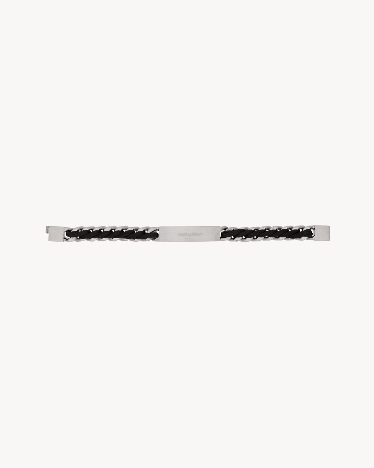 Saint Laurent Pulsera De Cadena Gourmette De Piel Y Metal Con Placa