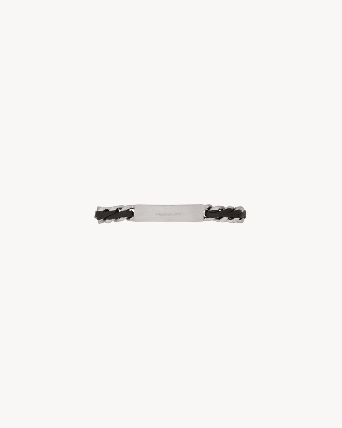 Saint Laurent pulsera de cadena gourmette de piel y metal con placa
