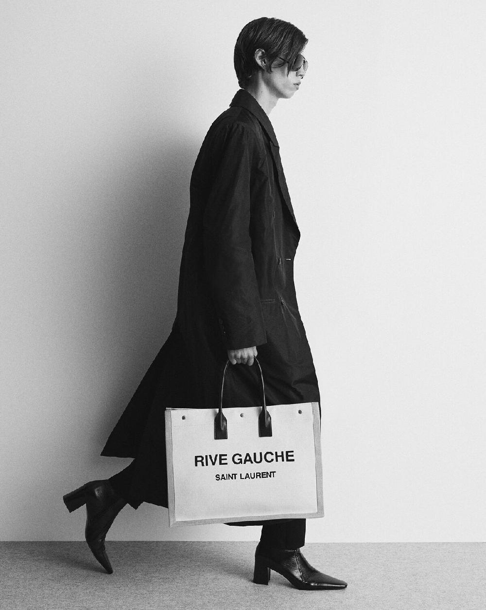 Saint Laurent Rive Gauche Tote Bag Grande De Lino Y Piel