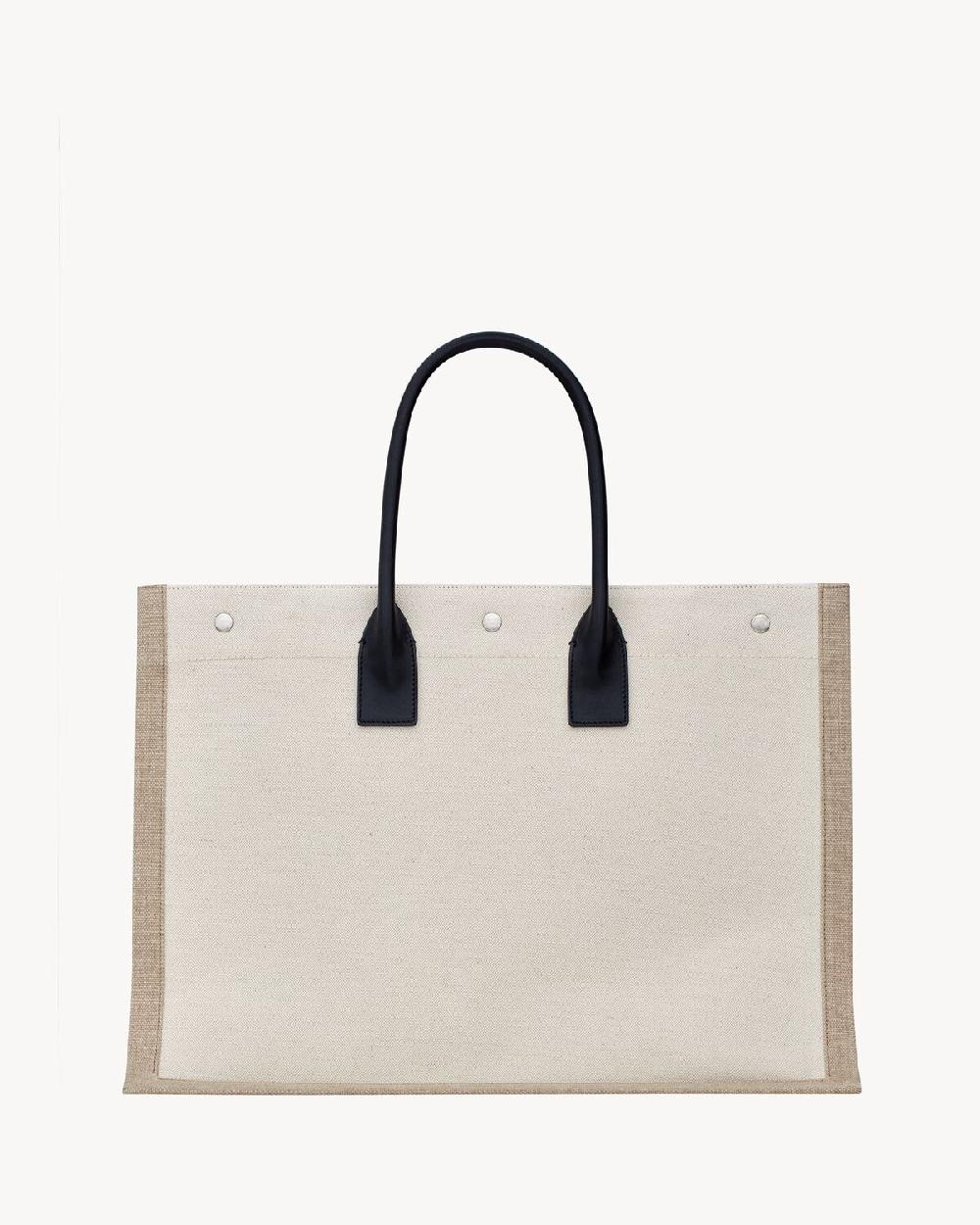 Saint Laurent Rive Gauche Tote Bag Grande De Lino Y Piel