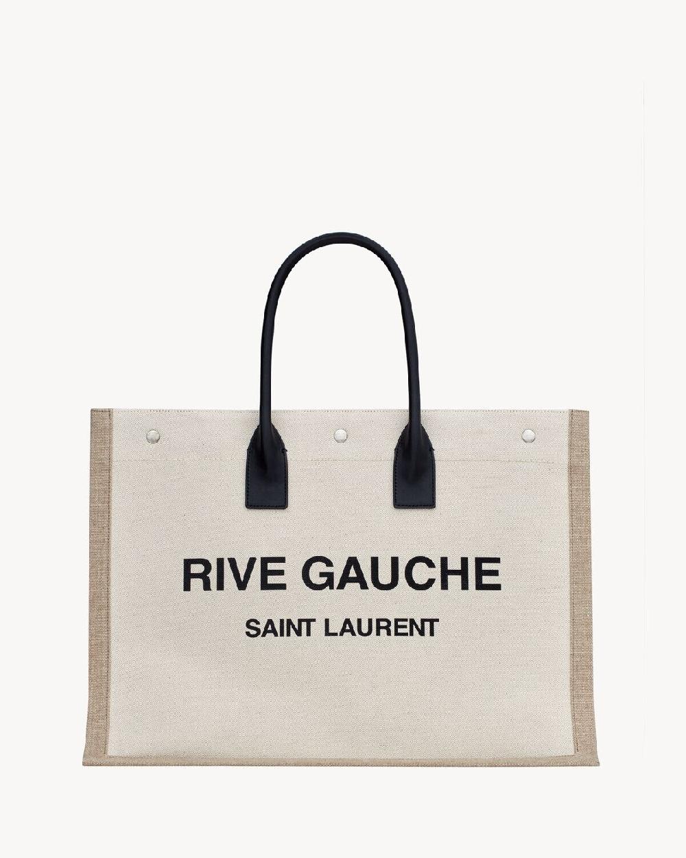 Saint Laurent rive gauche tote bag grande de lino y piel
