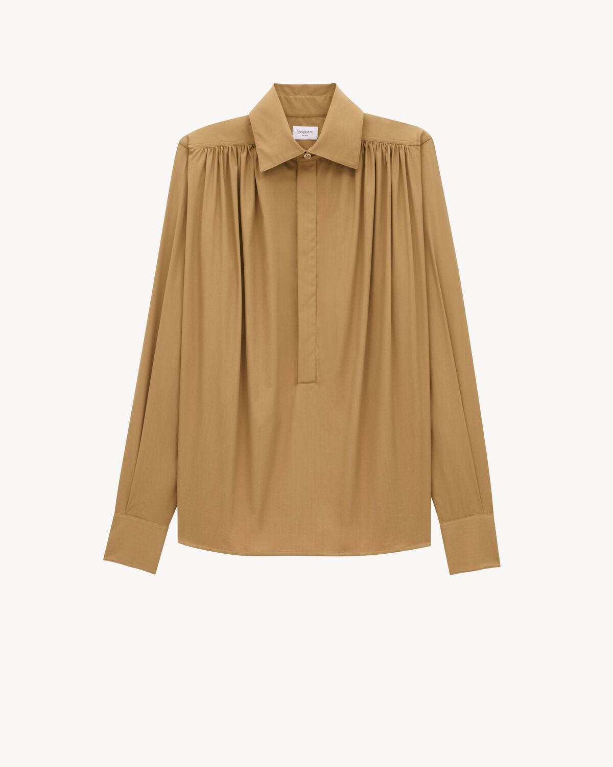 Saint Laurent blusa fruncida de satén de algodón