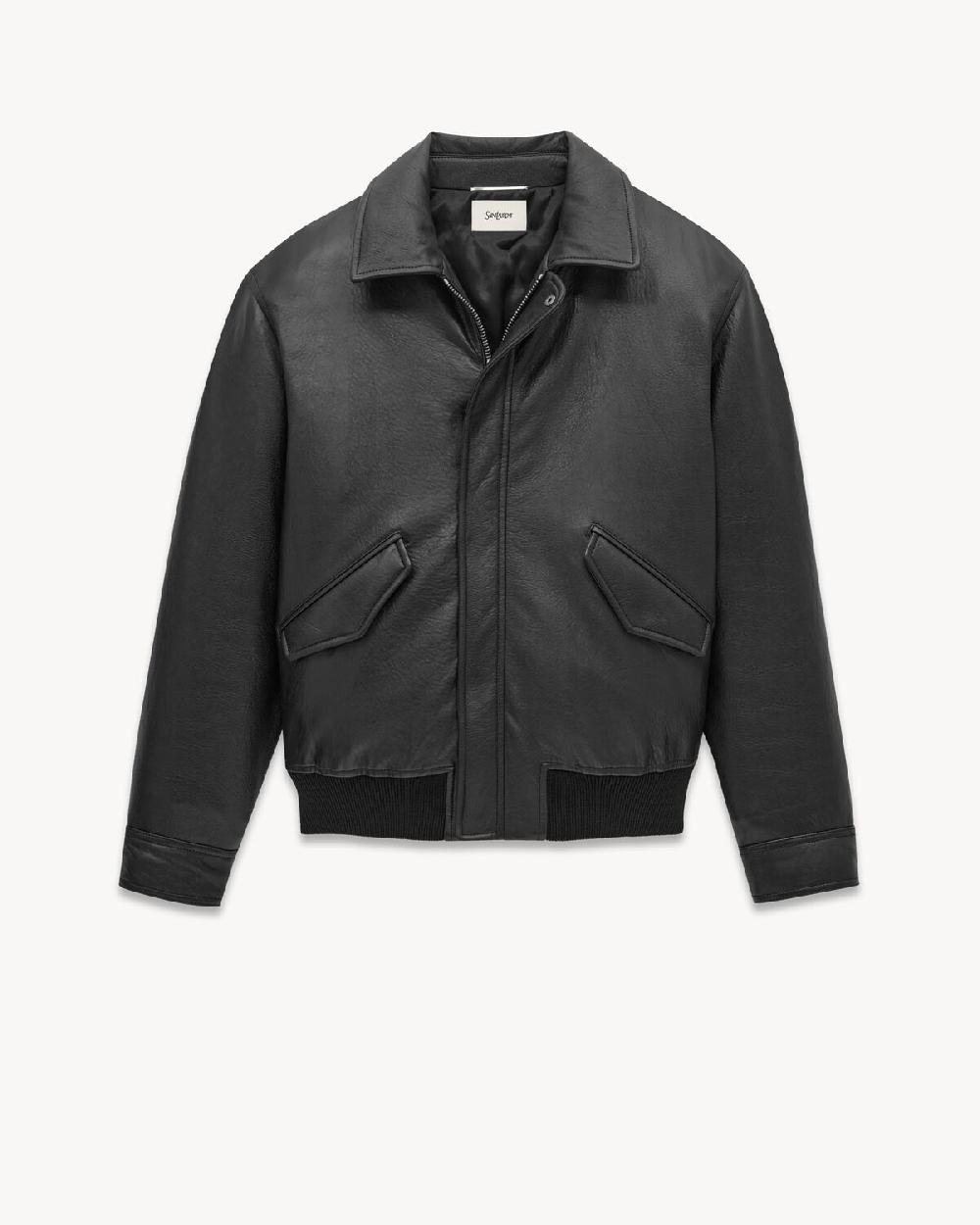 Saint Laurent Bomber De Piel De Cordero Granulada