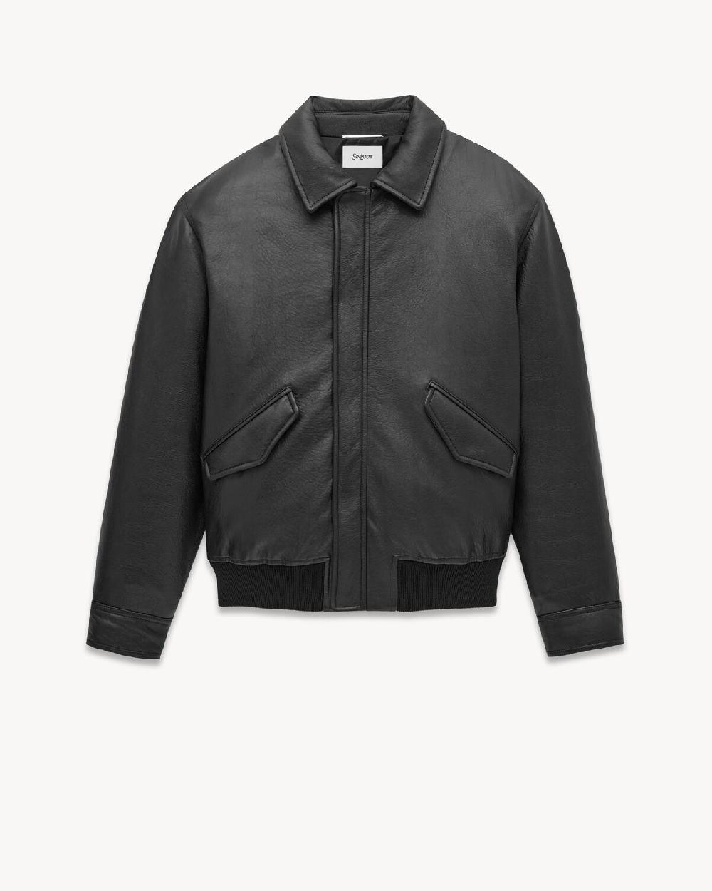 Saint Laurent bomber de piel de cordero granulada