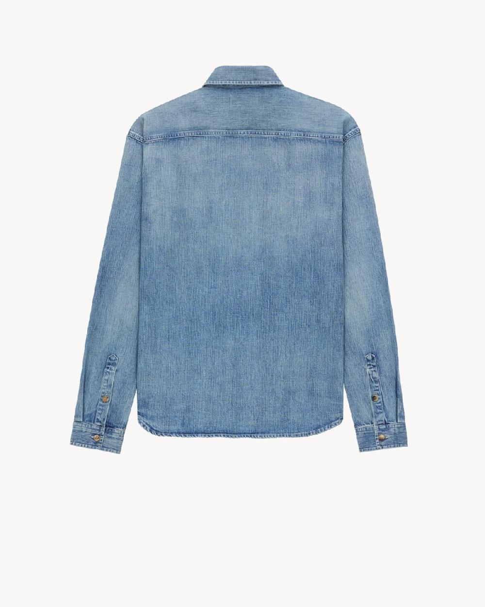 Saint Laurent Camisa Cassandre De Denim Azul Day