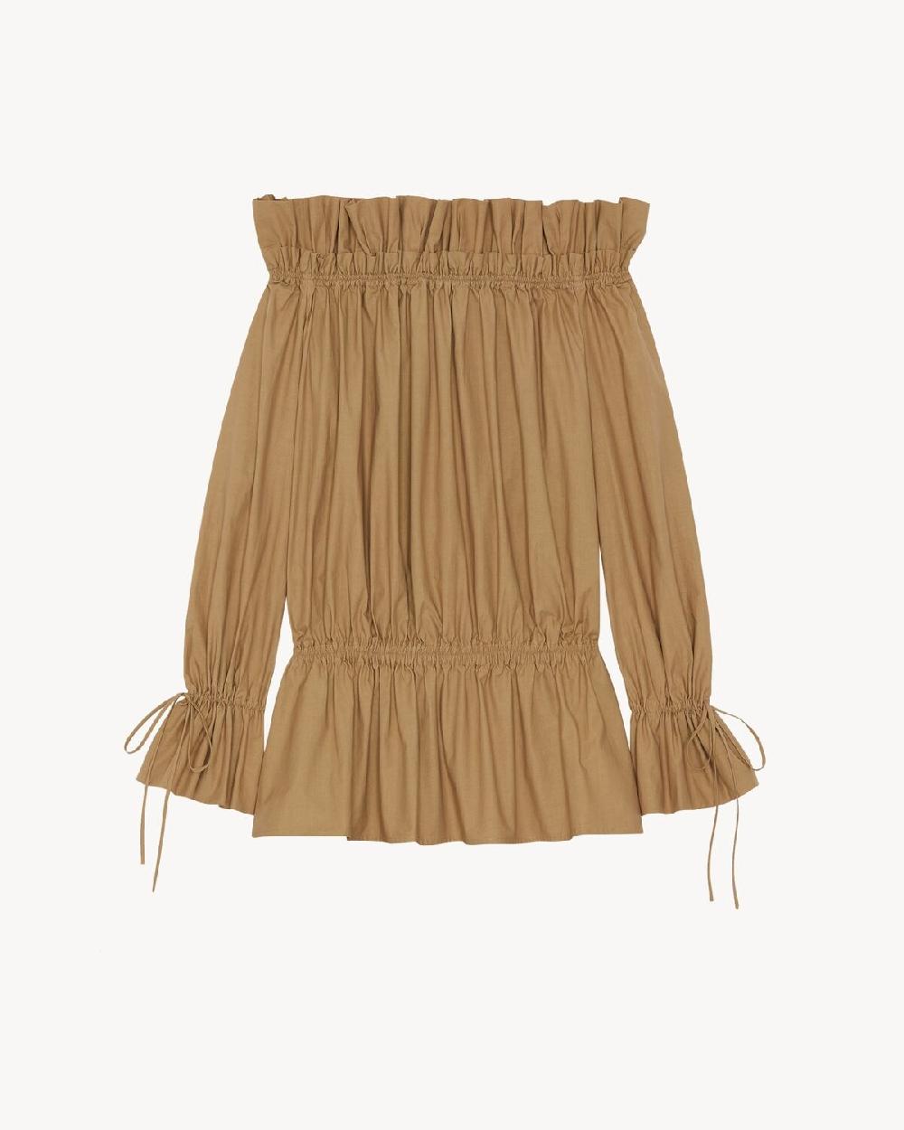 Saint Laurent vestido fruncido de sarga de algodón