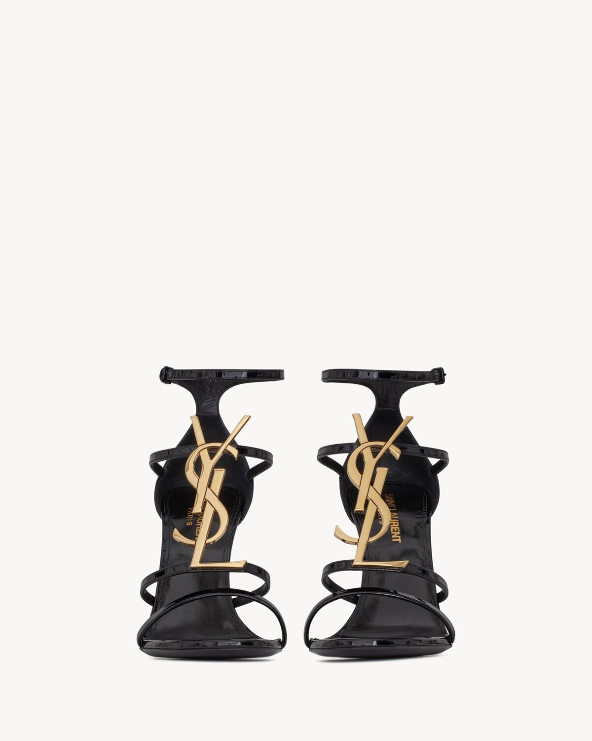 Saint Laurent Sandalias Cassandra De Charol Con Monograma Dorado