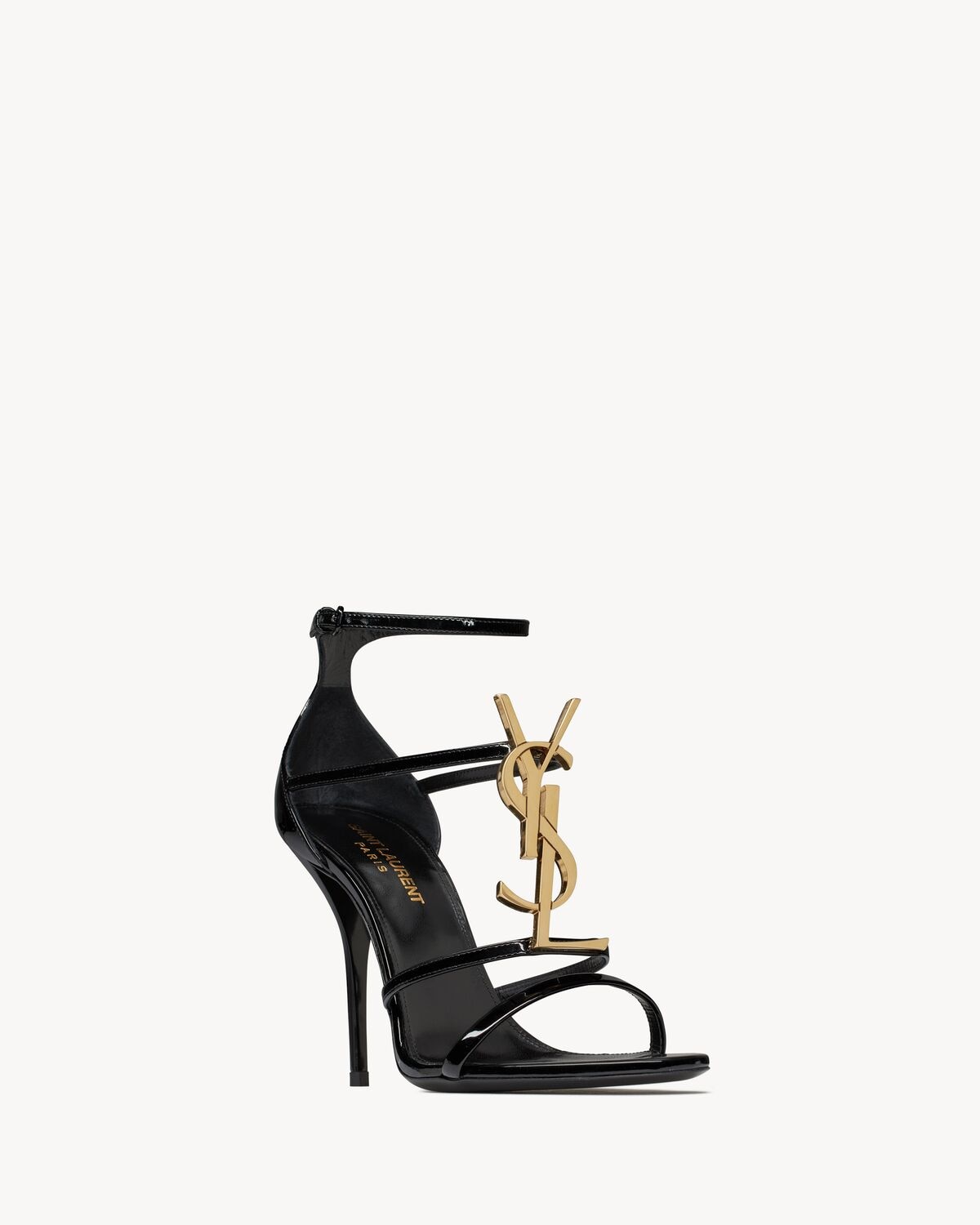 Saint Laurent Sandalias Cassandra De Charol Con Monograma Dorado