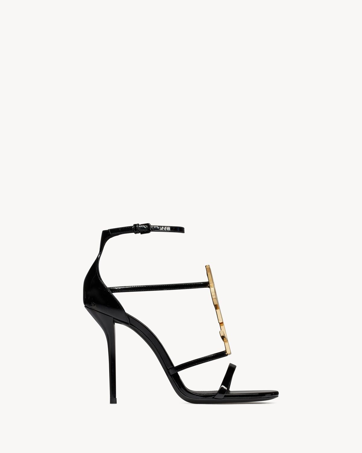 Saint Laurent sandalias cassandra de charol con monograma dorado