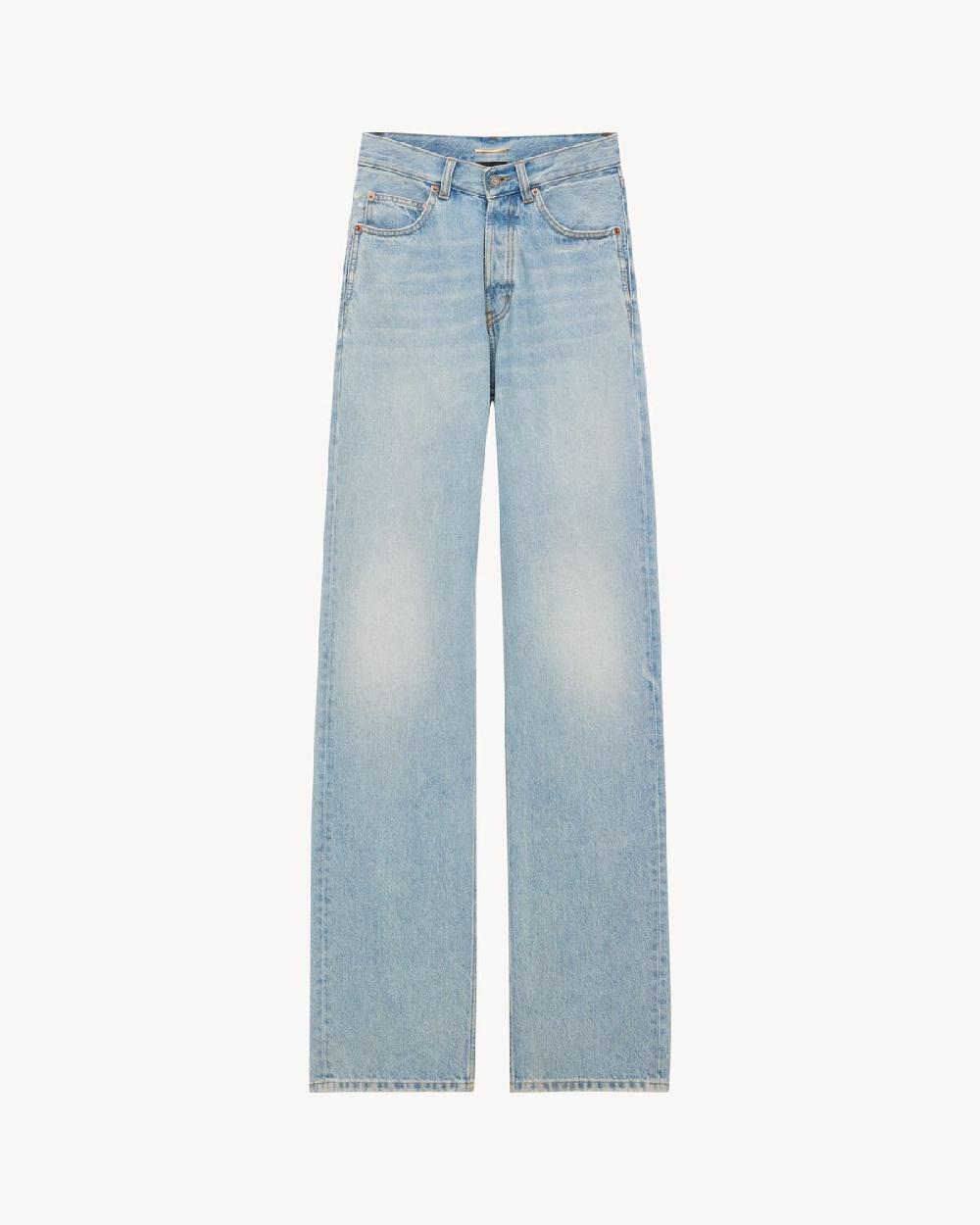 Saint Laurent vaqueros largos de corte baggy con cintura en v de denim azul michigan