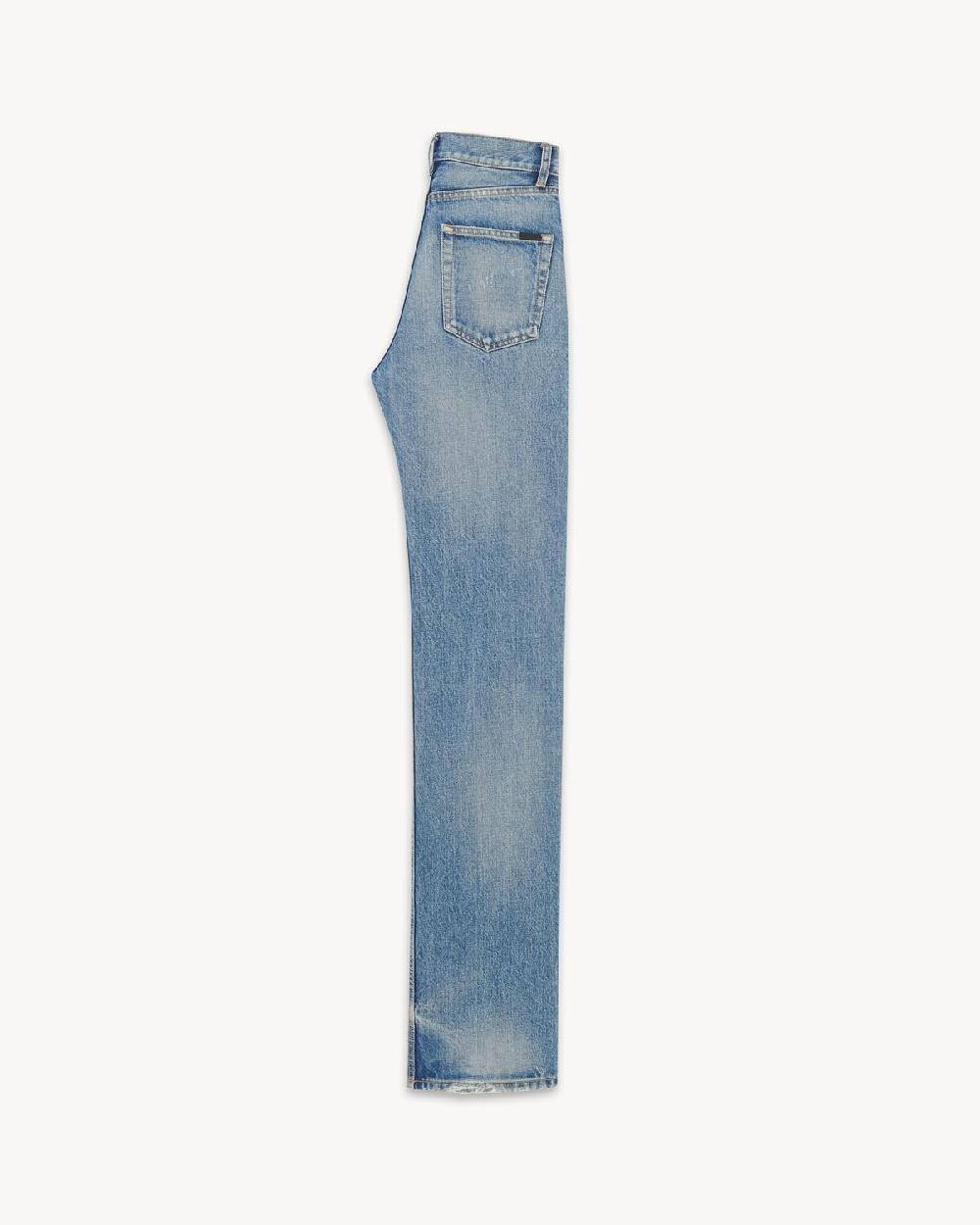 Saint Laurent Vaqueros Largos De Corte Recto De Denim Azul Charlotte