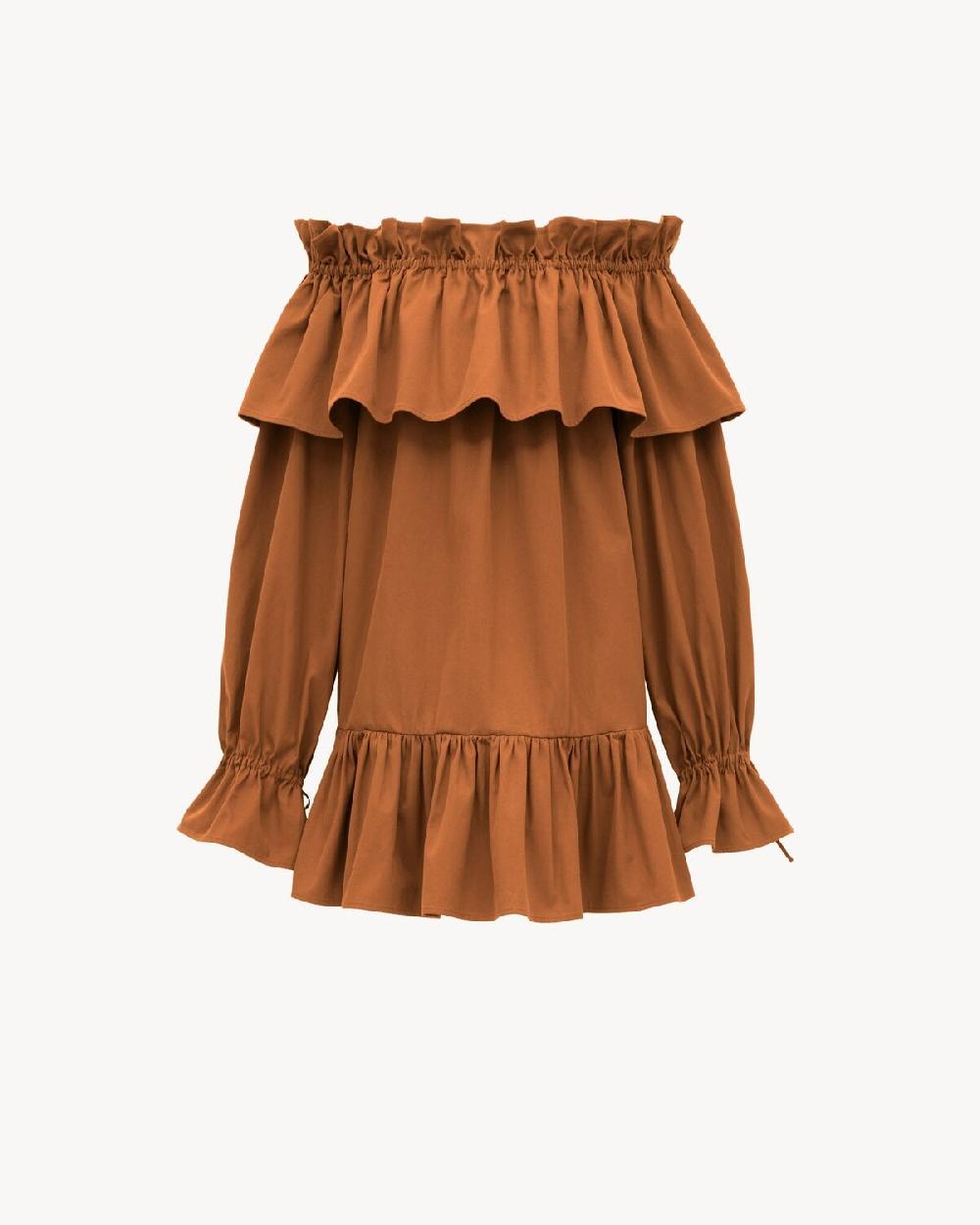 Saint Laurent vestido con volantes de twill de algodón