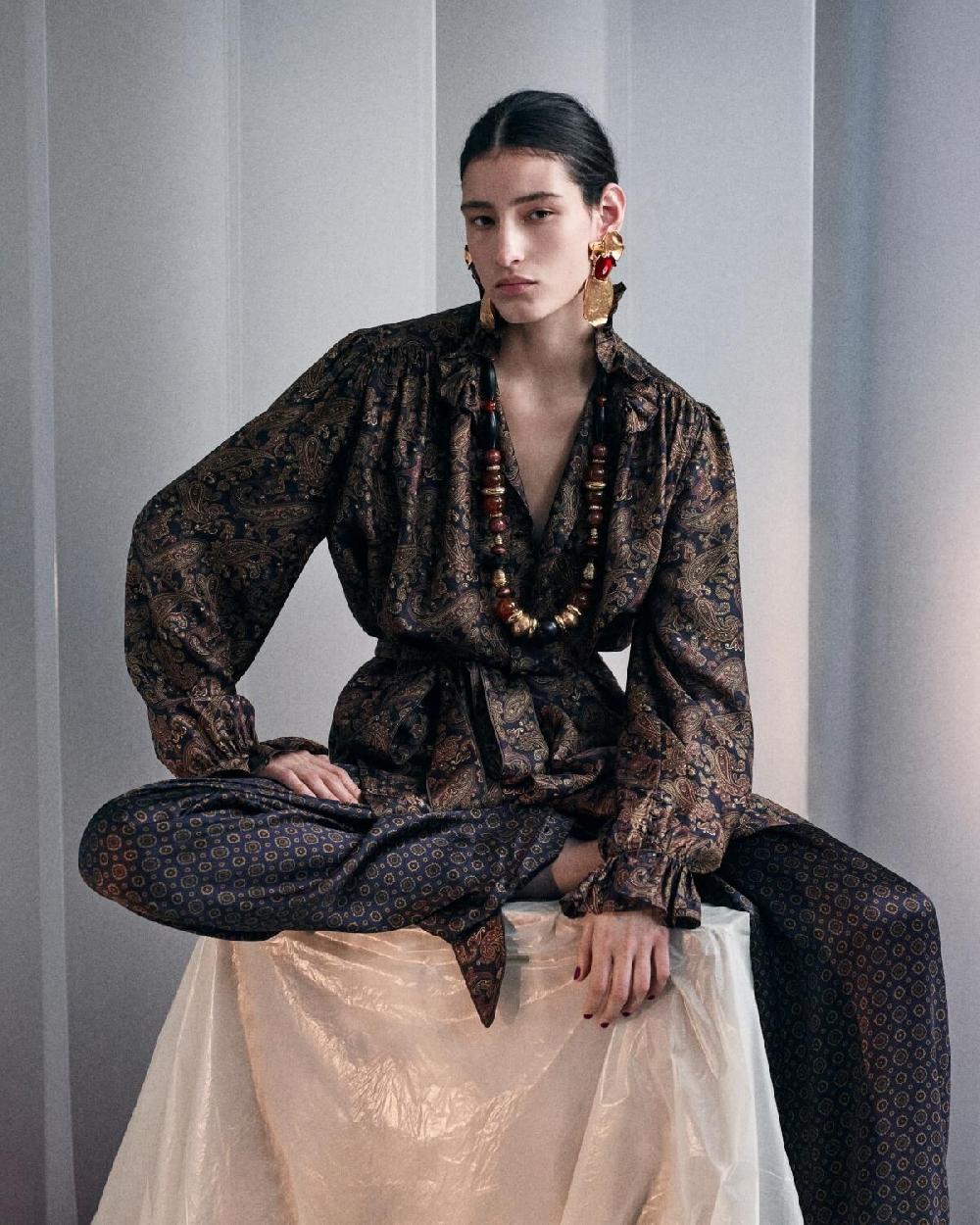 Saint Laurent Vestido De Twill De Seda Con Motivo De Cachemira