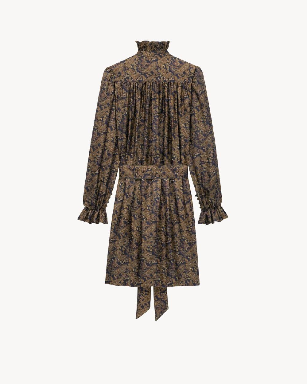 Saint Laurent Vestido De Twill De Seda Con Motivo De Cachemira