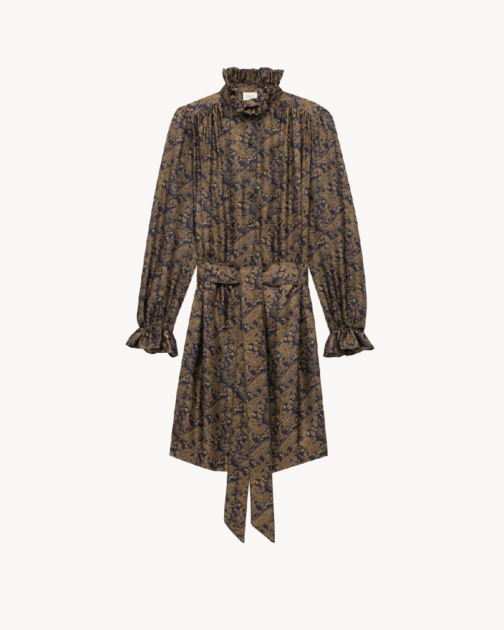 Saint Laurent vestido de twill de seda con motivo de cachemira