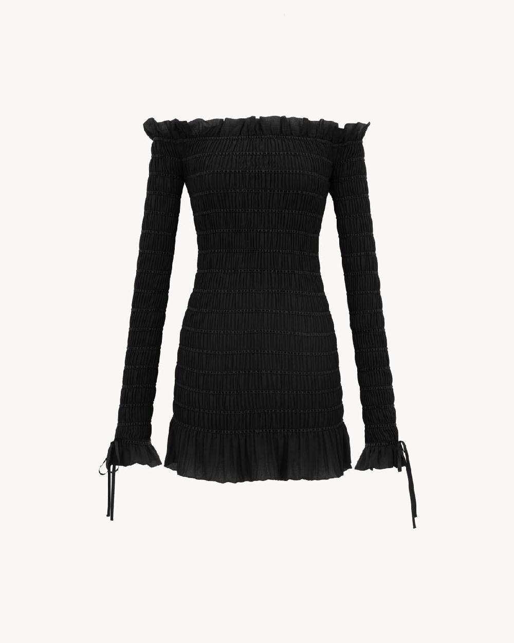 Saint Laurent vestido fruncido de georgette de seda