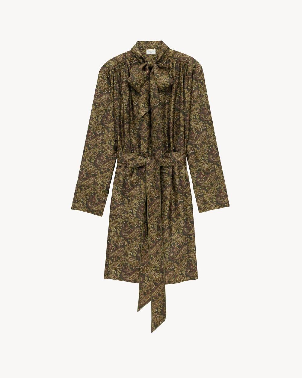 Saint Laurent vestido lavallière de twill de seda con motivo de cachemira