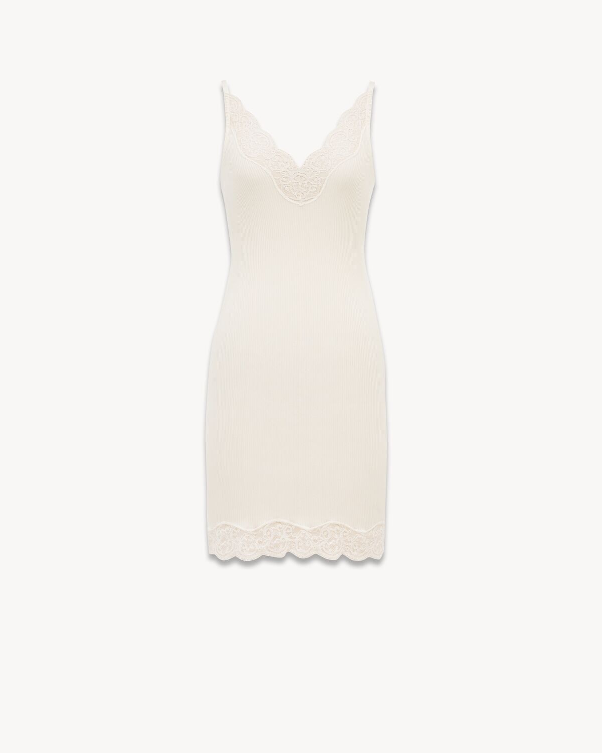 Saint Laurent vestido lencero en punto de seda acanalada con encaje