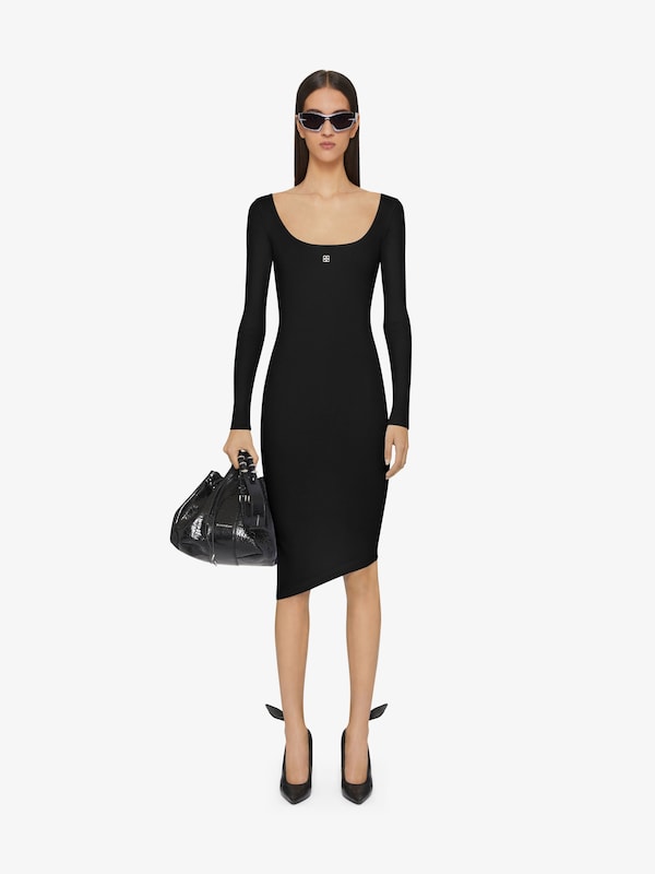 Givenchy Asymmetric dress in ribbed cotton with 4G Liquid detail