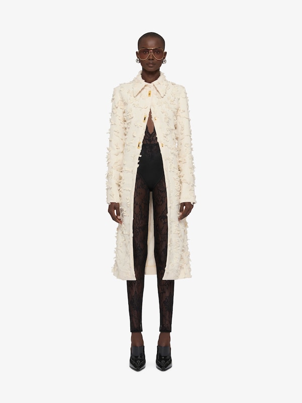 Givenchy Coat in floral cut thread fabric with pleated back