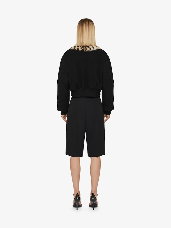 Givenchy Cropped Varsity Jacket In Wool And Leopard Print Fur