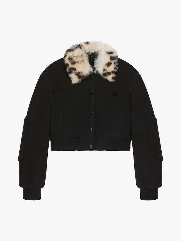 Givenchy Cropped Varsity Jacket In Wool And Leopard Print Fur