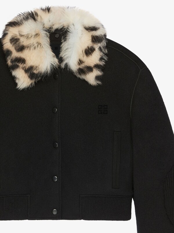 Givenchy Cropped Varsity Jacket In Wool And Leopard Print Fur