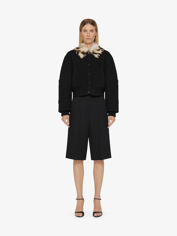 Givenchy Cropped varsity jacket in wool and leopard print fur