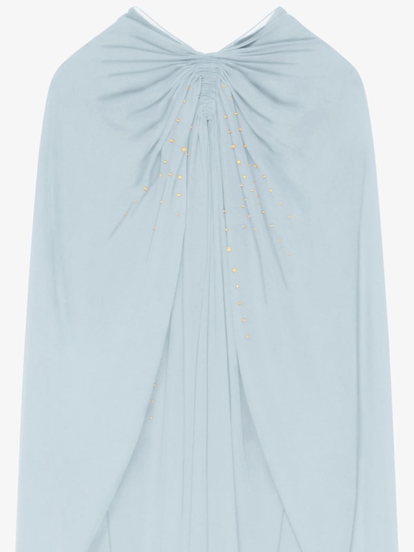Givenchy Evening Cape Dress In Silk Georgette With Pearls