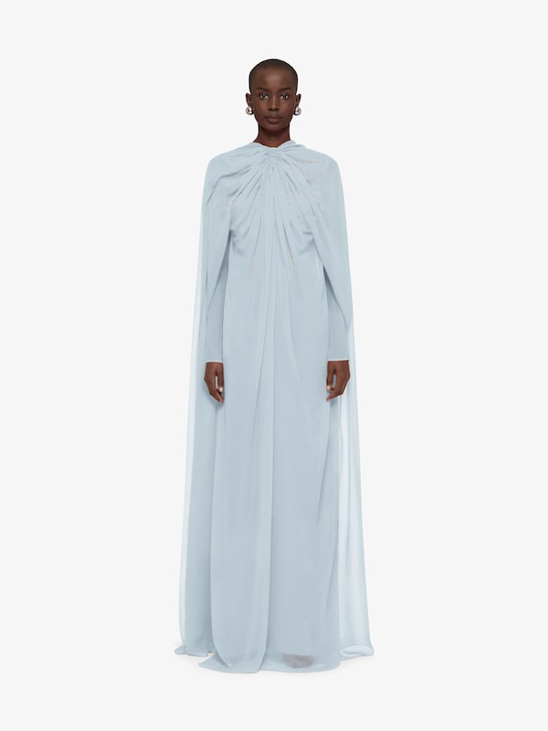 Givenchy Evening cape dress in silk georgette with pearls