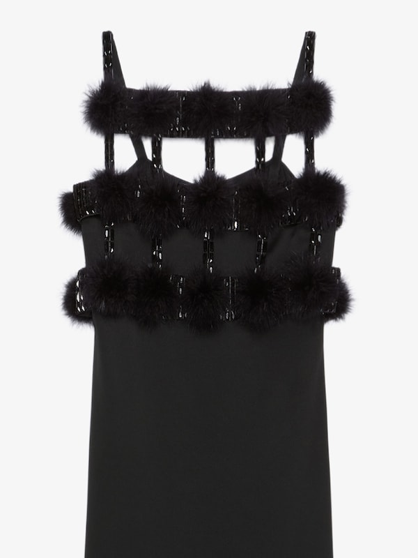 Givenchy Evening Dress In Satin With Pompoms And Crystals