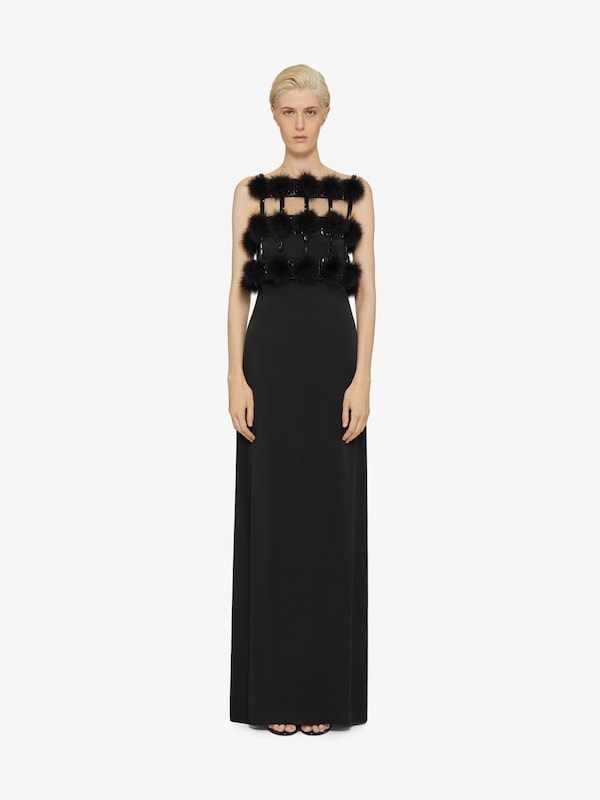 Givenchy Evening dress in satin with pompoms and crystals