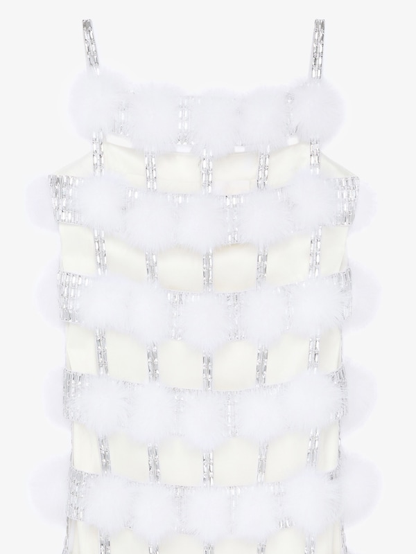 Givenchy Dress In Satin With Pompoms And Crystals