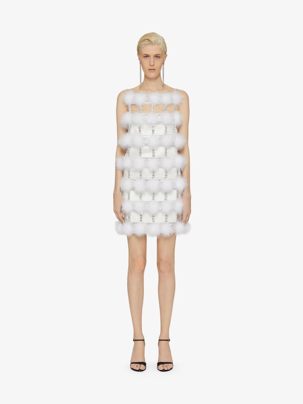 Givenchy Dress in satin with pompoms and crystals