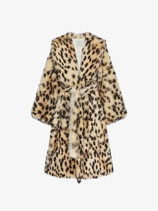 Givenchy Oversized Coat In Fur With Leopard Print