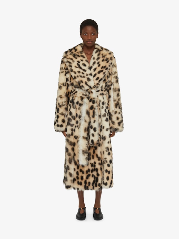 Givenchy Oversized Coat In Fur With Leopard Print