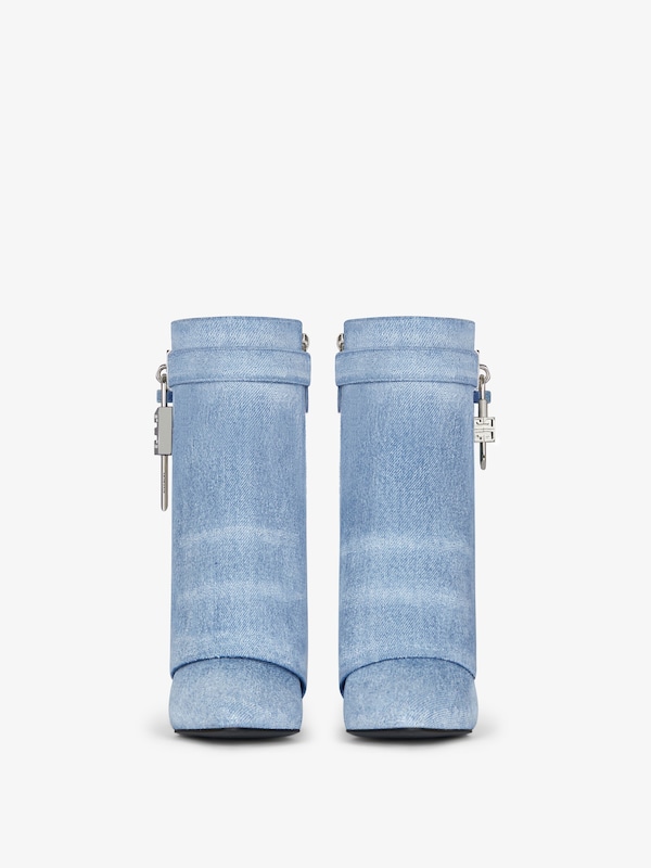 Givenchy Shark Lock Ankle Boots In Washed Denim
