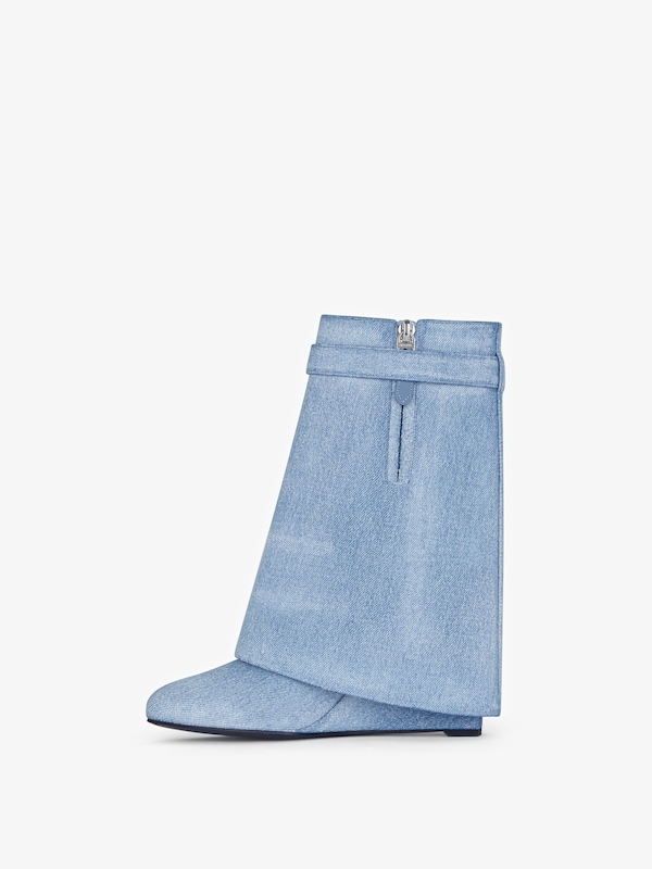 Givenchy Shark Lock Ankle Boots In Washed Denim