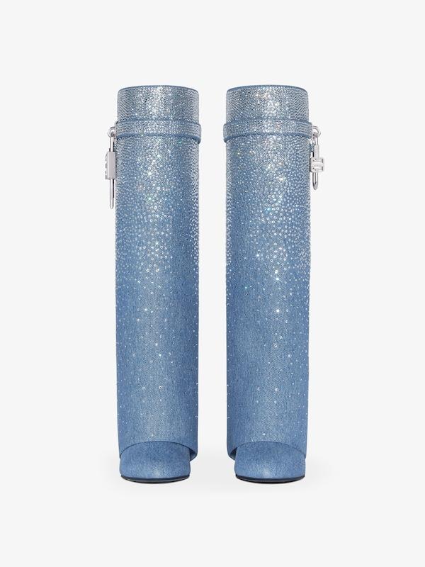 Givenchy Shark Lock Boots In Denim With Strass